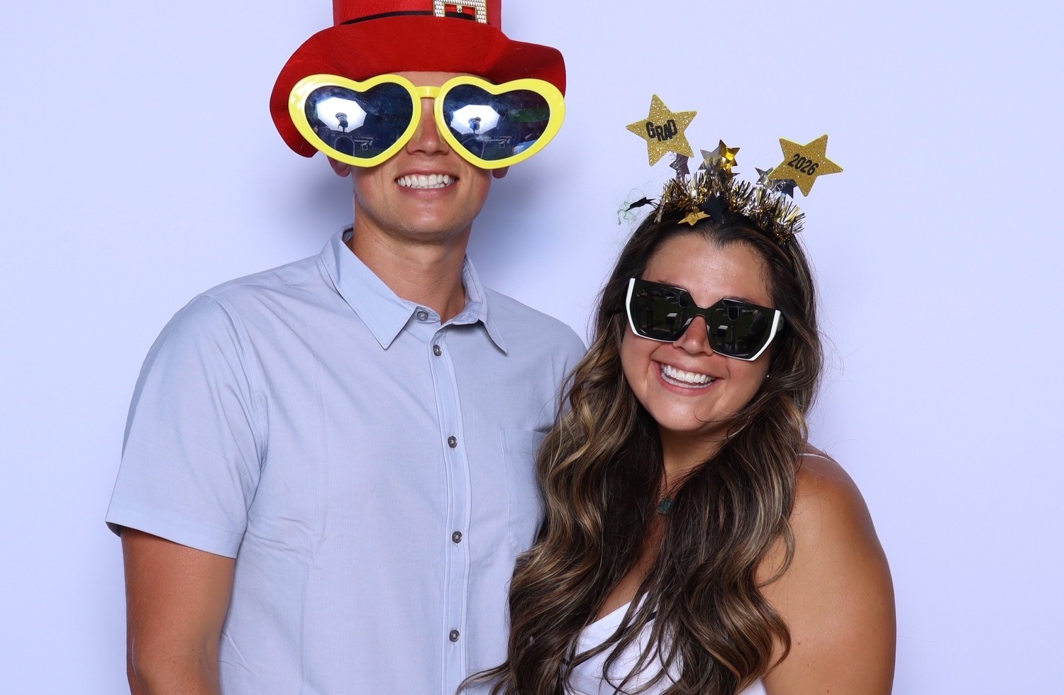 Guests wearing props from the prop basket