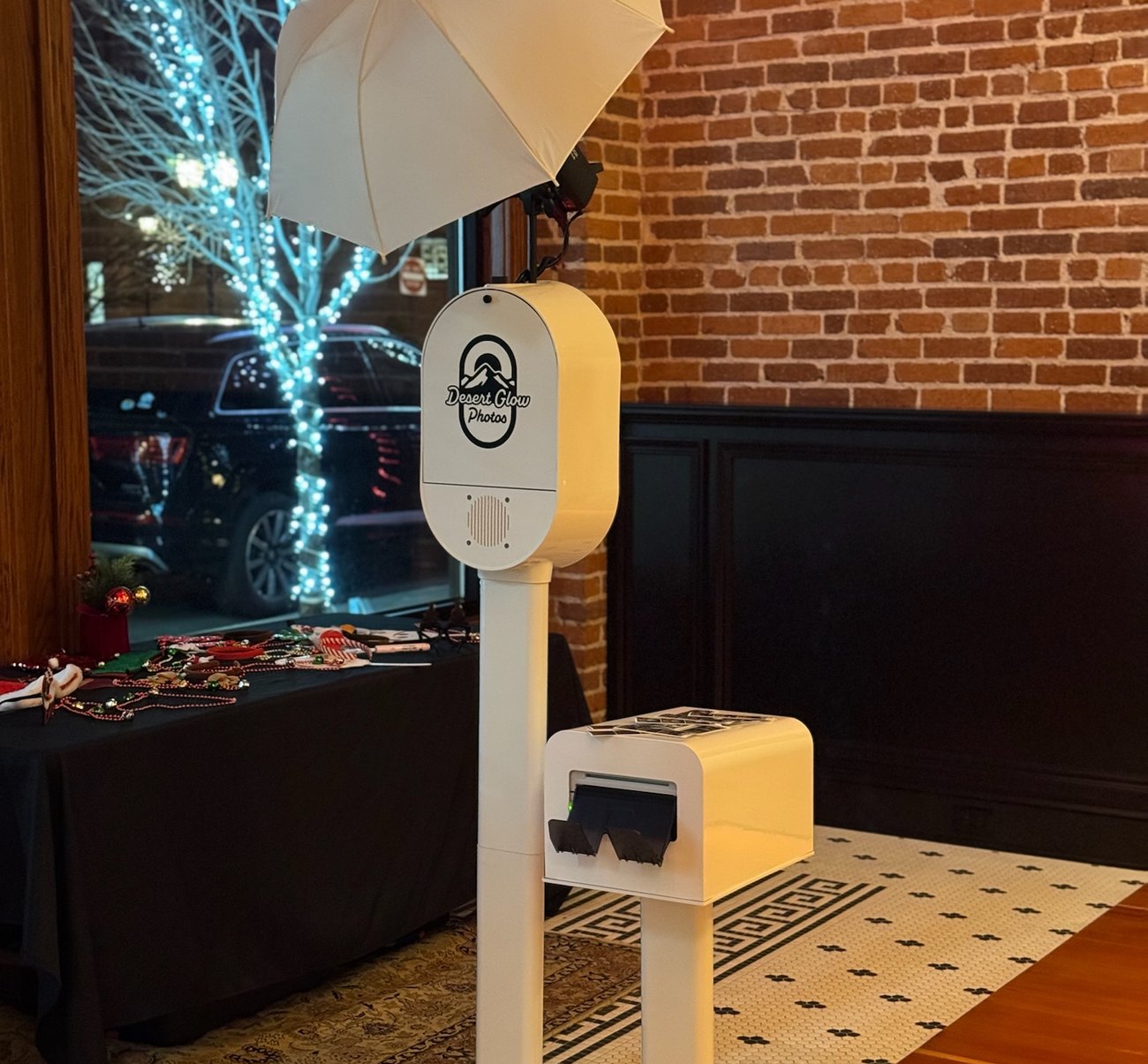 The booth set up indoors before guests arrive